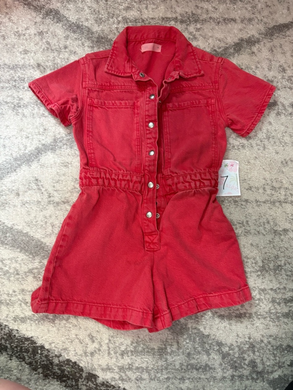 Zara Red Short Sleeve Denim Romper girls size 7